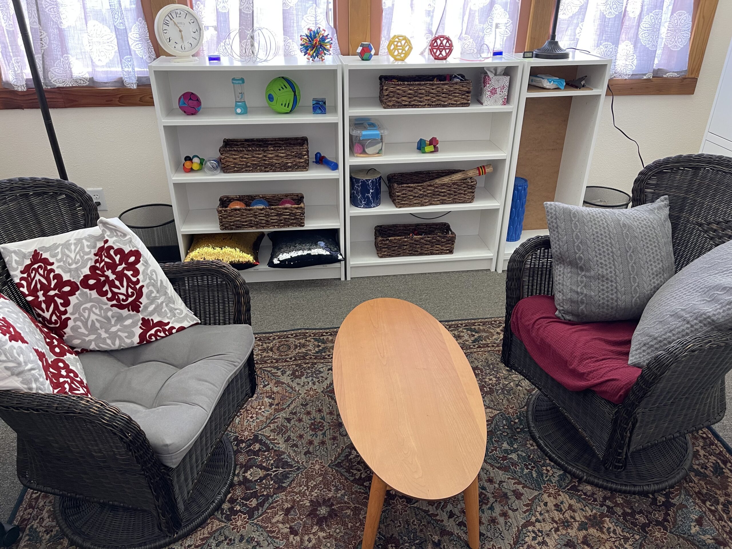 Image one of our rooms in the Campbell. It shows the toys and tools that are available for children when they come for neuropsychological testing, IQ testing, or psychoeducational testing.